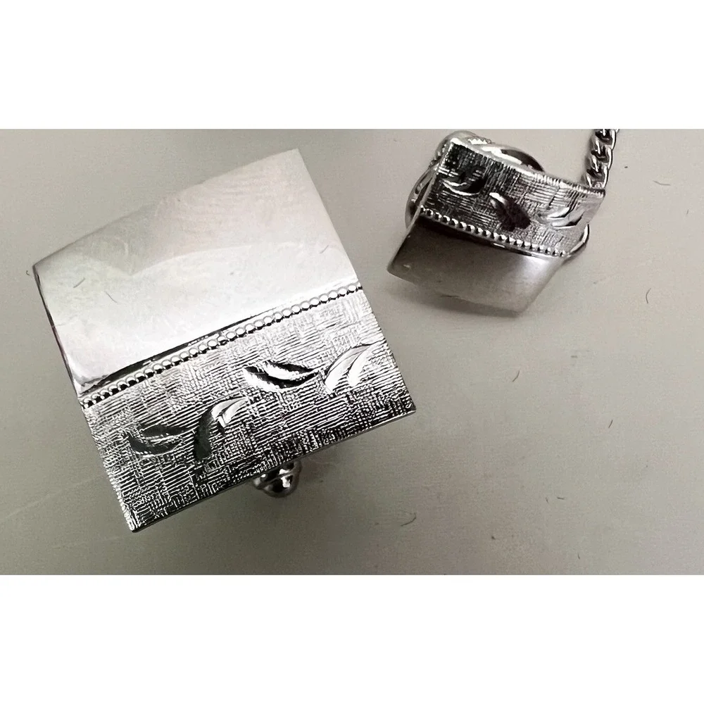 Vintage  Silver‎ Tone Cufflinks Tie Bar Embassy Fine Jewelry Men MCM 1950's